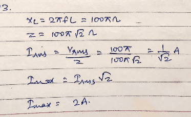 A handwritten step-by-step solution for reactance