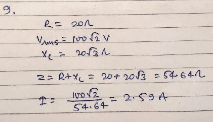 Handwritten physics working on lined paper